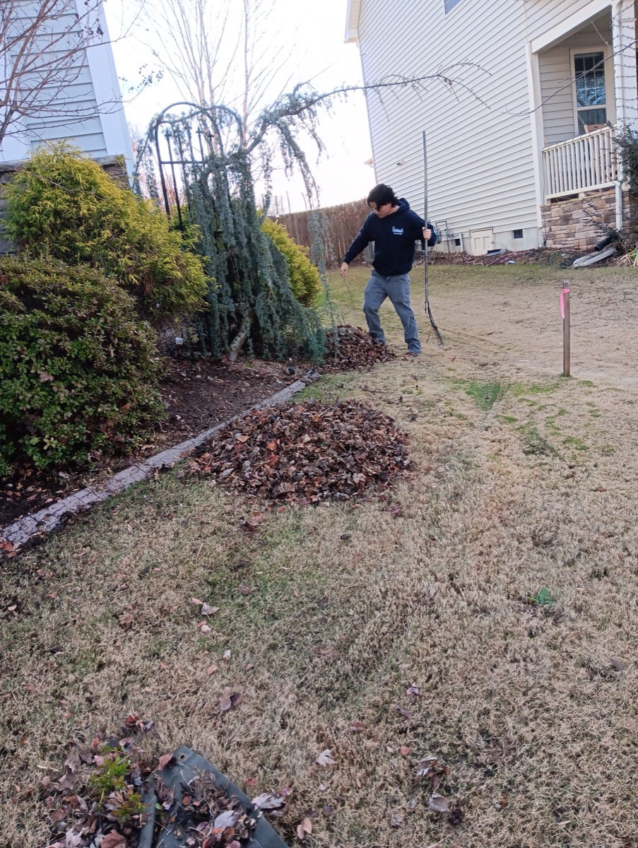 Fall leaf cleanup with backpack blower